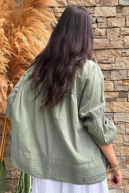 Prairie Pintuck Cotton Smock Khaki